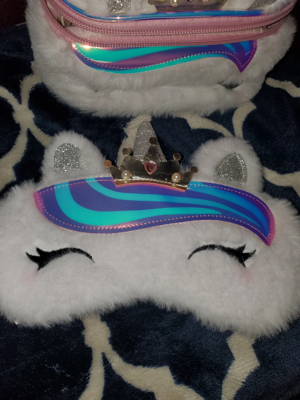 Unicorn Plush Kids Assessories Case and Eye Mask Set - Pink White